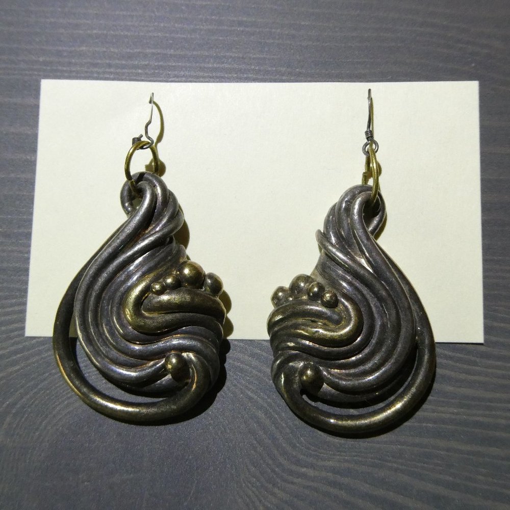 Signed Brian Bergner Electroform Sterling Silver 925 Chunky Drop/Dangle Earrings